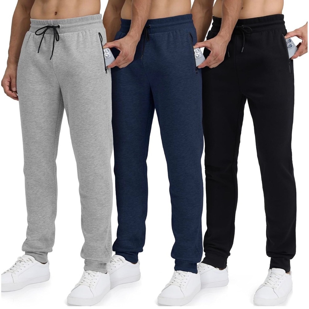 Pure Champ Mens Fleece Joggers MFJ-200 Black Zipper Pockets Sweatpants Large NWT